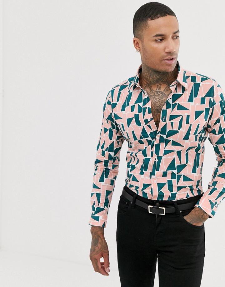 Devils Adovcate Abstract Print Slim Fit Shirt - Green