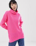 New Look Roll Neck Sweater In Pink Neon - Pink