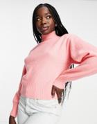 Monki Recycled High Neck Knit Sweater In Bright Pink