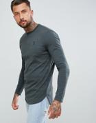 Religion Longline Curved Hem Long Sleeve Top In Gray - Gray