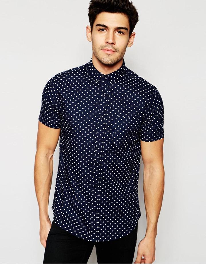 Brave Soul Small Spot Short Sleeve Shirt - Blue