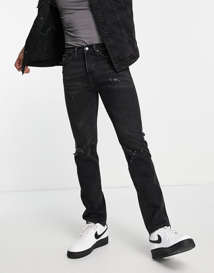 River Island Slim Fit Jeans In Washed Black