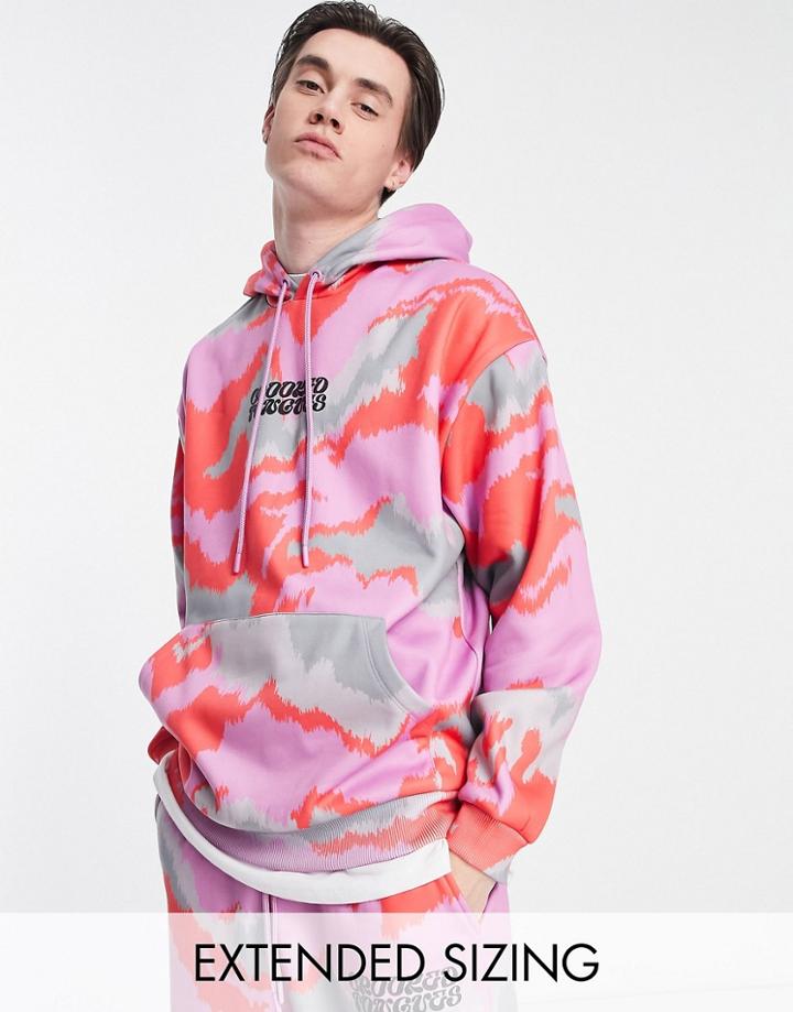 Crooked Tongues Oversized Hoodie With Camo Abstract Print In Multi - Part Of A Set