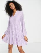 Vila Recycled Eyelet Mini Smock Dress In Lilac-purple