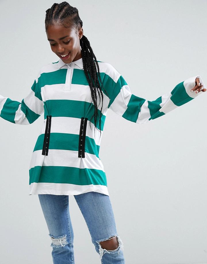 Asos Polo Top In Rugby Stripe With Corset Detail - Green
