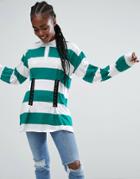 Asos Polo Top In Rugby Stripe With Corset Detail - Green