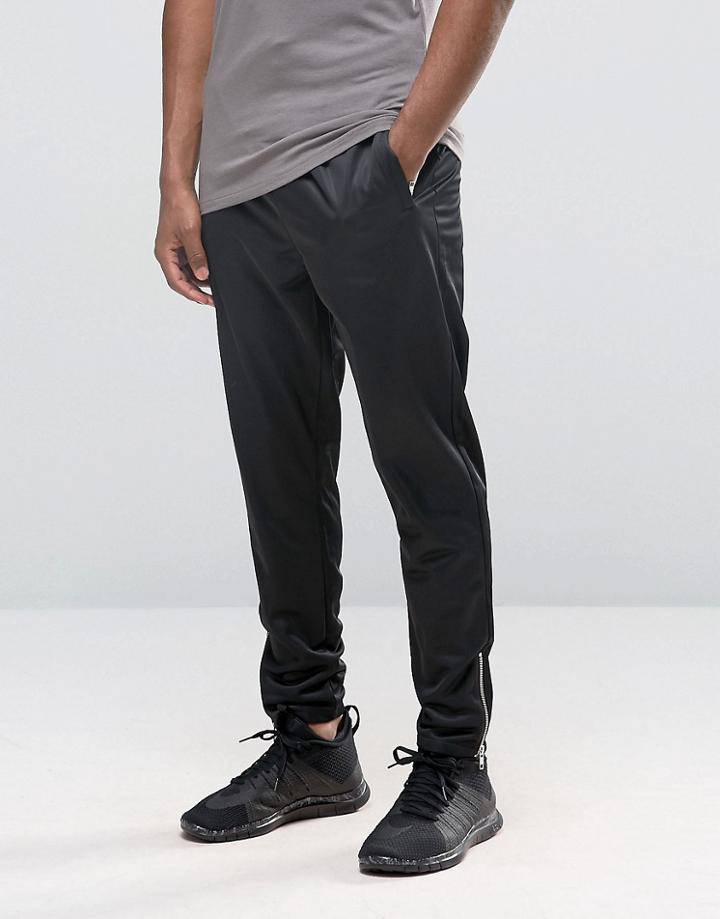 Asos Skinny Joggers In Polytricot With Zips - Black