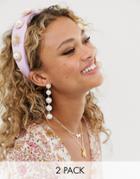 Asos Design Embellished Satin Headband And Pearl Drop Earrings Set-multi