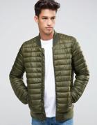 Asos Quilted Bomber Jacket With Logo In Khaki - Green