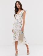 Asos Design Stripe Floral Printed Ruffle Midi Dress - Multi