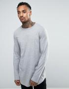 Asos Relaxed Longline Long Sleeve T-shirt With Curve Hem In Gray - Gray
