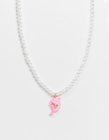 Asos Design Necklace With Pearl And Dolphin Charm-multi