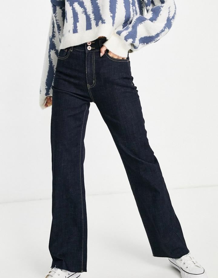 Urban Revivo High Waist Straight Leg Jeans In Dark Blue-blues