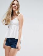 Asos Cotton Broderie Cami With Tie Shoulder - White