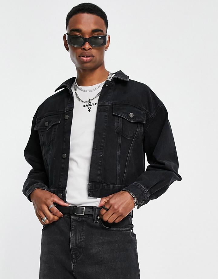 Asos Design Cropped Denim Jacket In Black