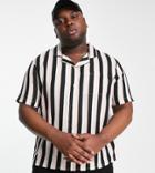 Another Influence Plus Short Sleeve Stripe Shirt In White & Navy