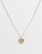 Asos Design Necklace With Vintage Style Viva Las Vegas Heart Pendant In Gold - Gold