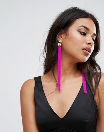Loverocks London Hot Pink Tassel Statement Earrings - Pink