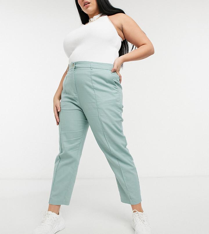 Asos Design Curve Linen Cigarette Pant In Green