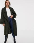Asos Design Hero Coat With Cuff Detail In Khaki