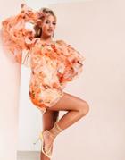 Asos Luxe Organza Ruffle Dress In Orange Floral-multi