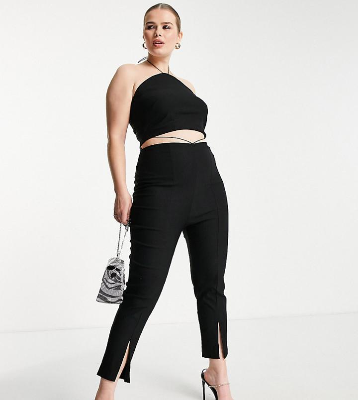 Vesper Plus Slit Front Pants In Black - Part Of A Set