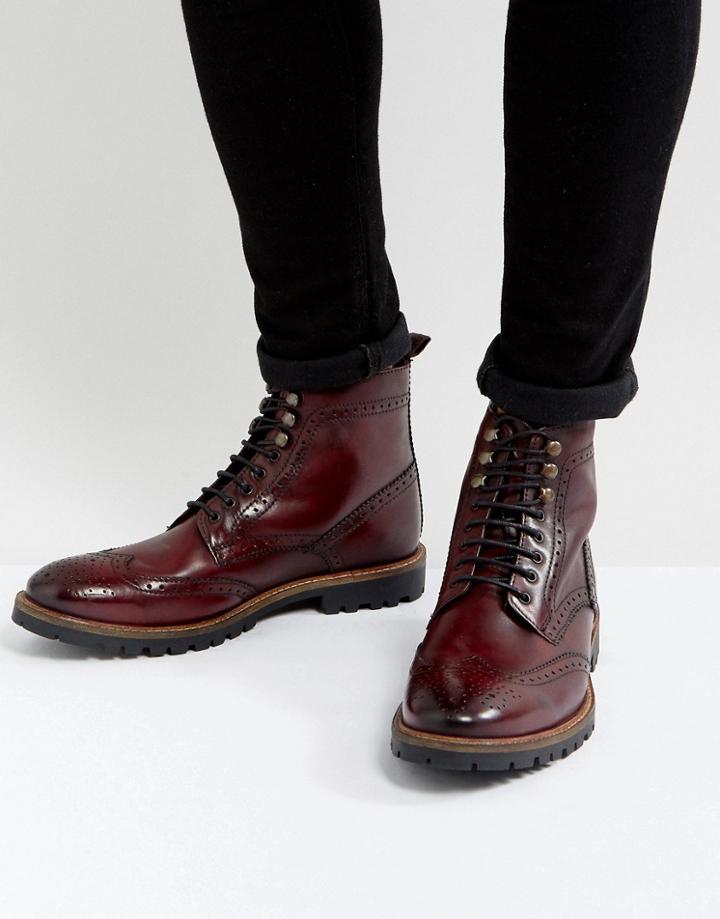 Base London Troop Leather Lace Up Boots In Red - Red
