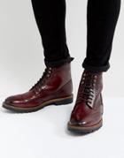 Base London Troop Leather Lace Up Boots In Red - Red