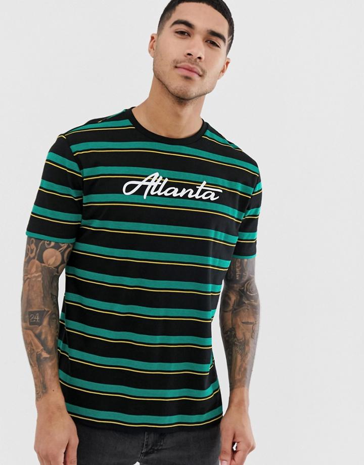 Asos Design Organic Cotton Relaxed Stripe T-shirt With City Print - Green