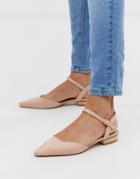 Raid Myla Blush Ankle Strap Suede Flat Shoes - Beige
