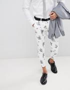 Asos Design Wedding Super Skinny Crop Smart Pants In White Floral Print - White