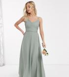 Asos Design Petite Bridesmaid Cami Maxi Dress With Ruched Bodice And Tie Waist-green