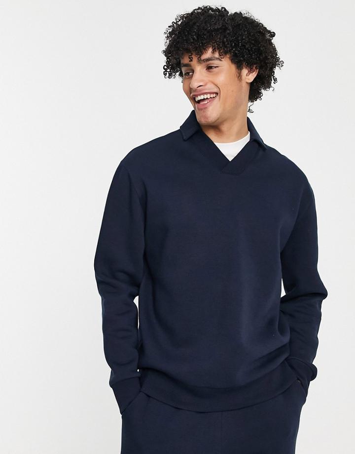 Asos Design Oversized V-neck Sweatshirt In Navy - Part Of A Set