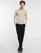 Asos Design Knitted Muscle Fit Polo In Beige-neutral