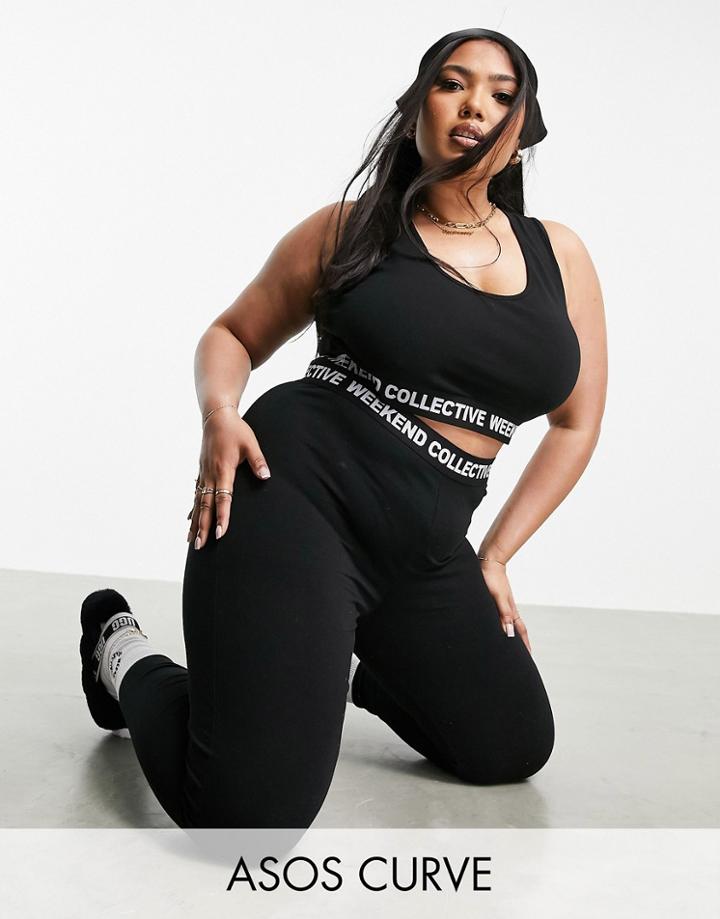 Asos Weekend Collective Curve Scoop Neck Crop Top With Elastic Hem In Black