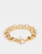 Asos Design T Bar Bracelet In Textured Chain Links In Gold Tone