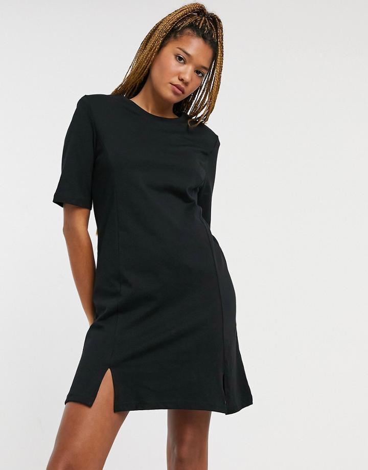 Monki Andrea Organic Cotton Mini T-shirt Dress With Slits In Black