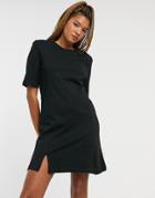 Monki Andrea Organic Cotton Mini T-shirt Dress With Slits In Black