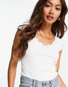 River Island Plus Lace Trim Tank In White