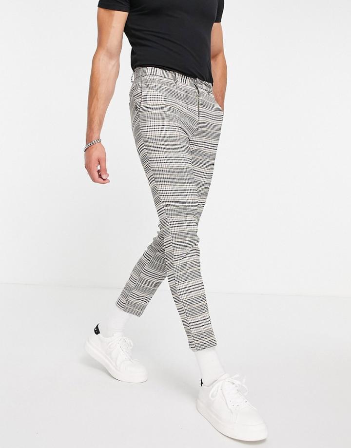New Look Cropped Slim Suit Pants In Gray Check-grey