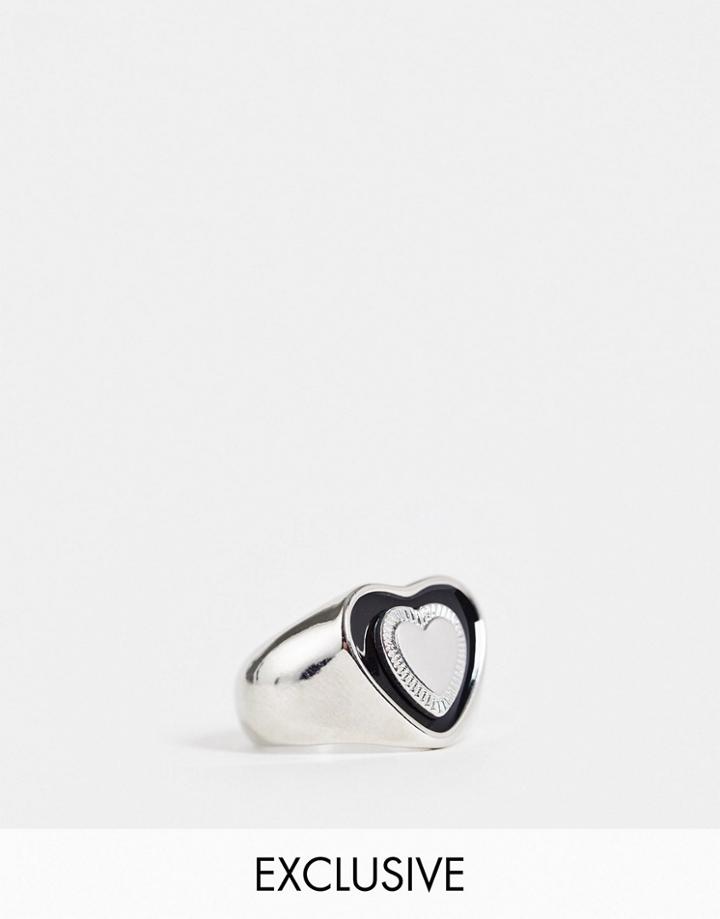 Reclaimed Vintage Inspired Chunky Heart Ring In Black And Silver