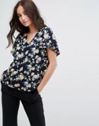 Y.a.s Shanti Floral Print Ruffle Sleeve Blouse - Blue