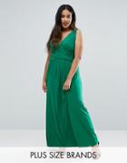 Goddiva Plus Maxi Dress With Wrap Front - Green