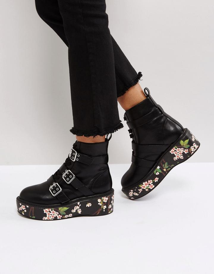 Asos Reid Floral Chunky Boots - Black
