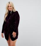 Fashion Union Plus Long Sleeve Mini Dress With High Neck In Velvet - Purple