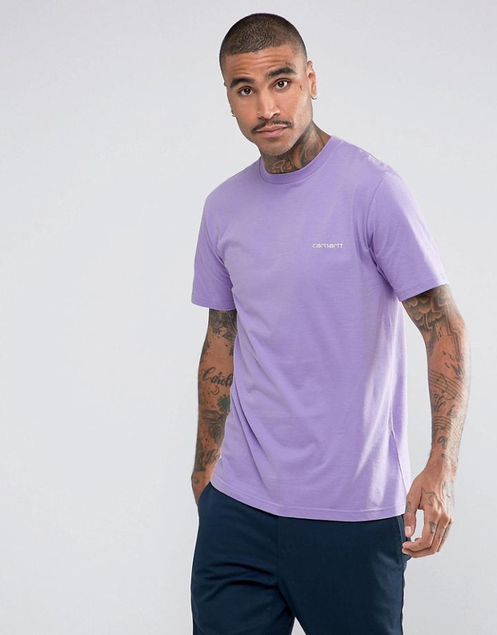 Carhartt Wip T-shirt With Embroidered Script Logo In Purple - Purple
