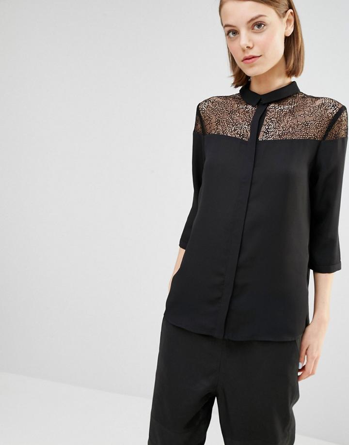 Selected Daryn Shirt With Cobweb Lace Yoke - Black