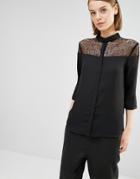 Selected Daryn Shirt With Cobweb Lace Yoke - Black