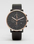 Skagen Hagen Chronograph Leather Watch In Black Skw6300 - Black