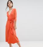 Asos Petite Wrap Maxi Dress In Crepe - Orange
